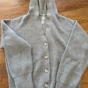 Lou & Grey Ribbed Gray Hooded Cardigan